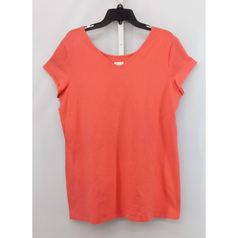 Women With Control Shirt Women Size 1X Coral Orange Short Sleeve V Neck Top